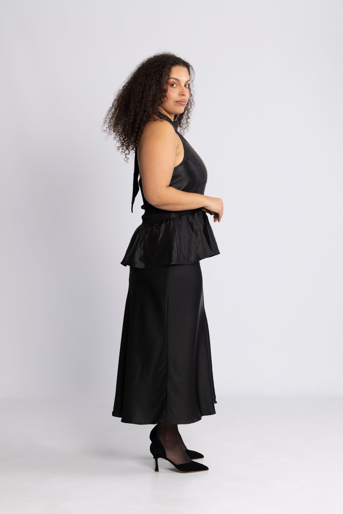 Betty Peplum Halter Neck Top - Black