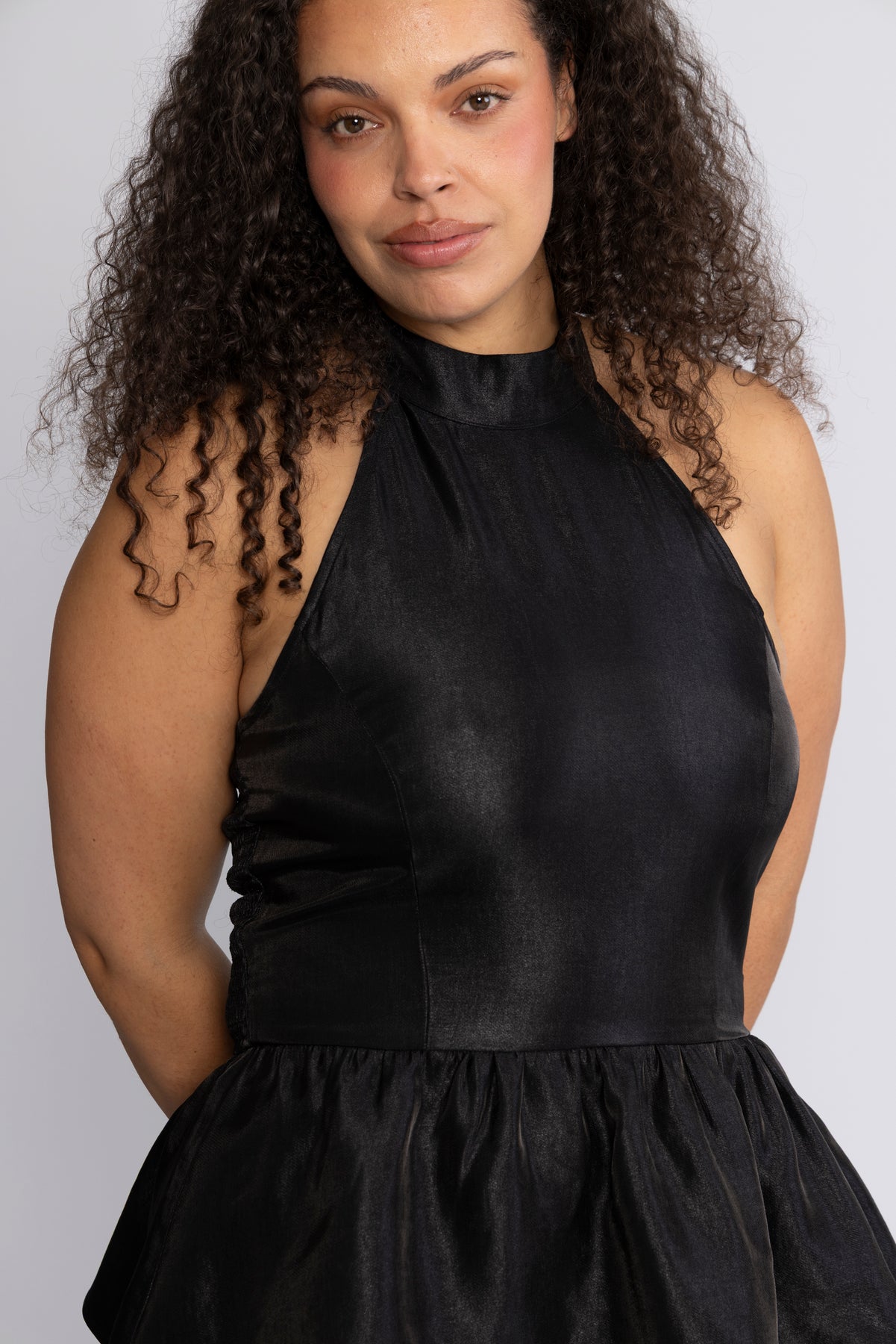 Betty Peplum Halter Neck Top - Black