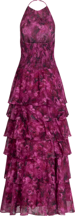Inga Halter Maxi Dress - Fuchsia Flower