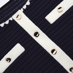 Crochet Contrast Trim Cardigan - Navy