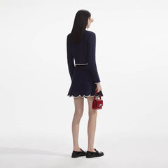 Crochet Contrast Trim Cardigan - Navy