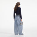 Crochet Contrast Trim Cardigan - Navy