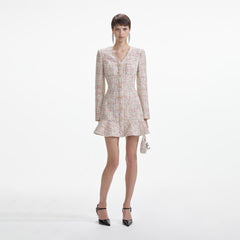 Pastel Boucle V-Neck Mini Dress - Multi