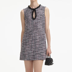 Boucle Embellished Mini Dress - Black