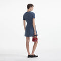 Textured Denim Short Sleeve Mini Dress - Blue