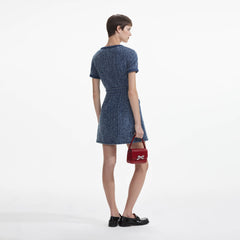 Textured Denim Short Sleeve Mini Dress - Blue