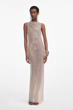 Rhinestone Drape Maxi Dress - Silver