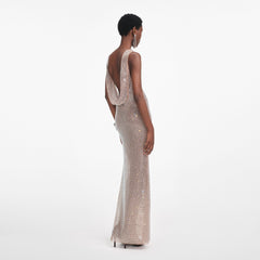 Rhinestone Drape Maxi Dress - Silver