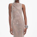 Rhinestone Drape Maxi Dress - Silver