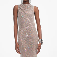 Rhinestone Drape Maxi Dress - Silver