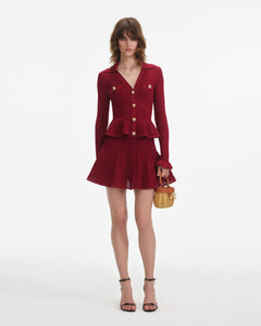 Pointelle Knit Mini Dress - Burgundy