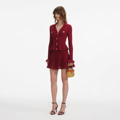 Pointelle Knit Mini Dress - Burgundy