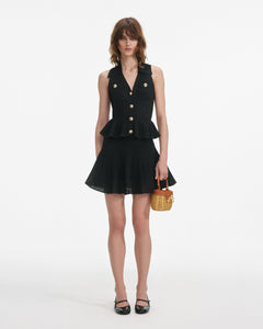 Pointelle Knit Mini Dress - Black