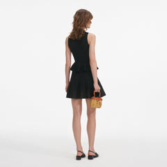 Pointelle Knit Mini Dress - Black