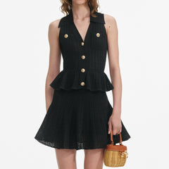 Pointelle Knit Mini Dress - Black