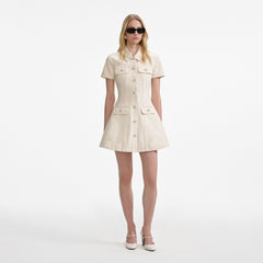 Collared Denim Mini Dress - Cream