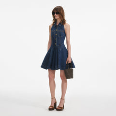 Sleeveless Flared Mini Dress - Denim