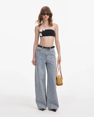 Diamante Bow Jeans - Light Blue