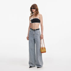 Diamante Bow Jeans - Light Blue