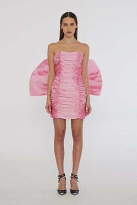 Sheer Satin Bow Dress - Cameo Pink