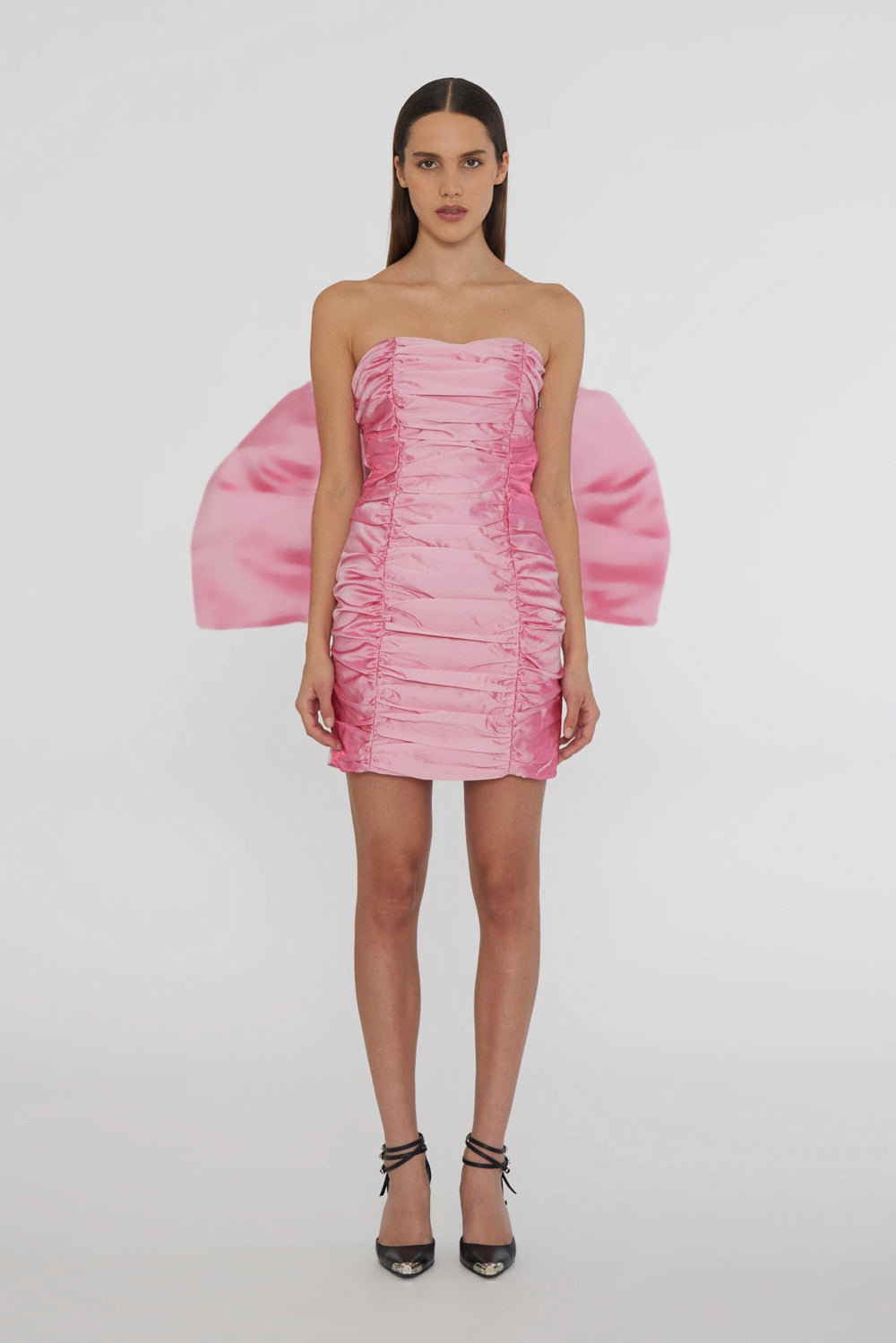 Sheer Satin Bow Dress - Cameo Pink