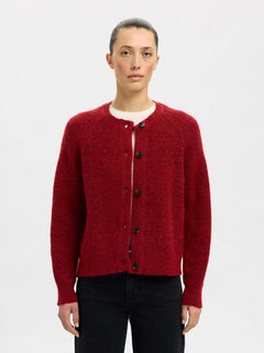 Lulu Ls Knit Short Cardigan - Equestrian Red Melange