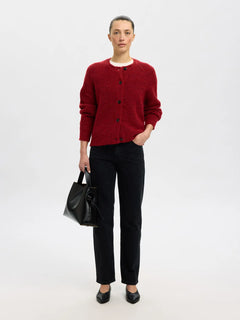 Lulu Ls Knit Short Cardigan - Equestrian Red Melange