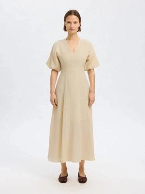 Maddie Ss Midi Dress B - Birch