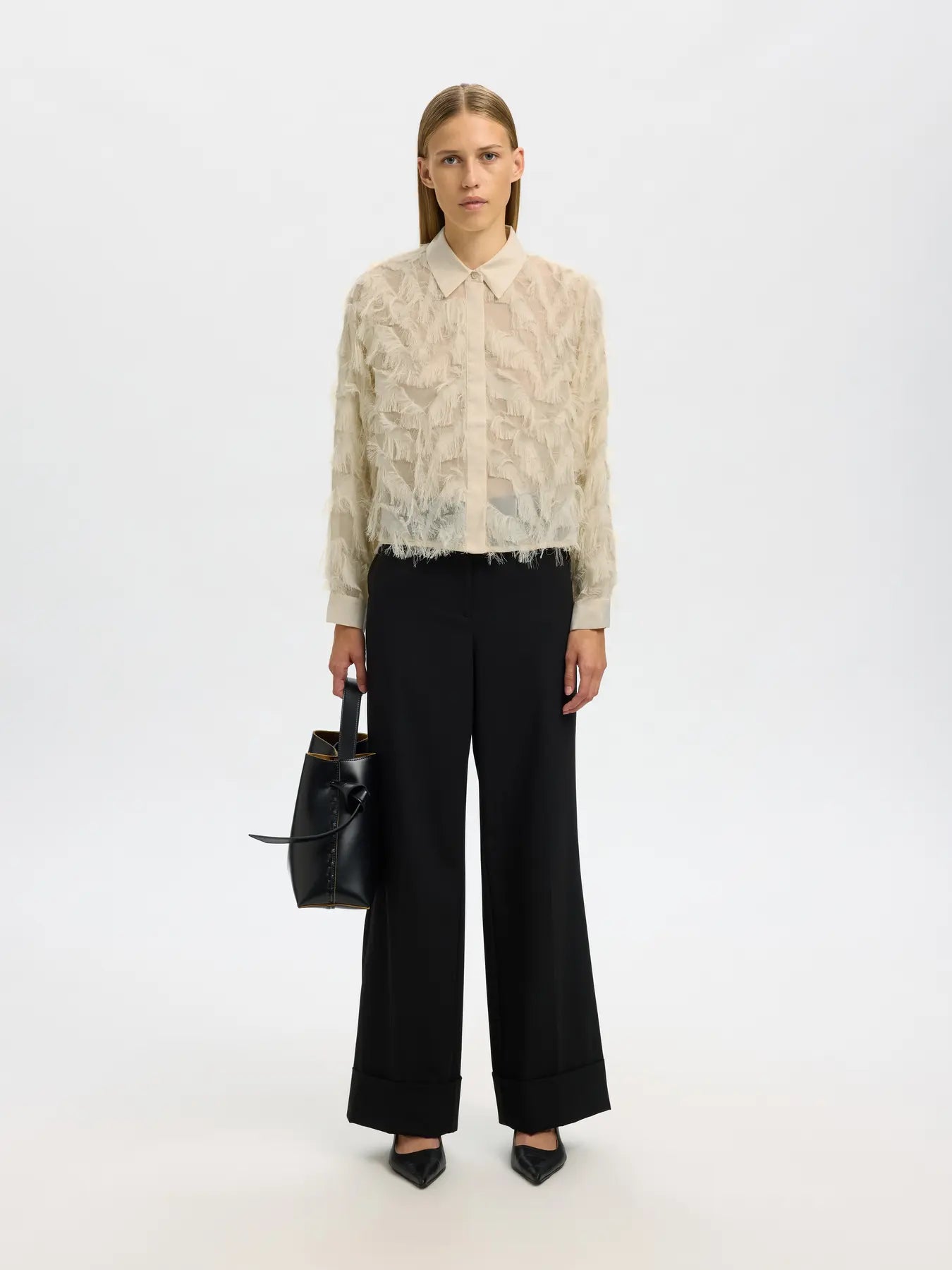 Myline Ls Fluffy Cropped Shirt B - Angora