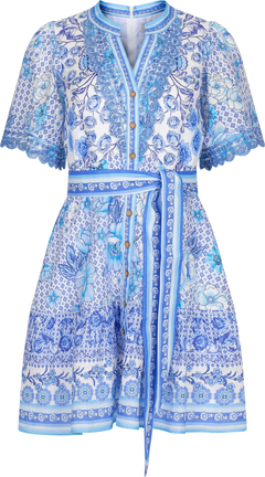 Maggie Short Linen Dress - Blue