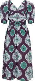 Aveline Tie Dye Print Puff Slv Dress - Teal