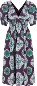 Aveline Tie Dye Print Puff Slv Dress - Teal