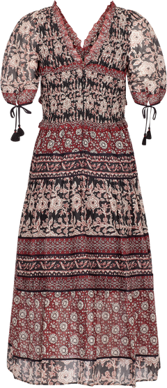 Danae Print Puff Slv Smocked Dress - Red