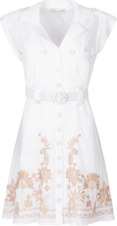 Jane Dress Linen W Embrodey - White