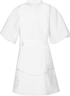 Allie Pouf Sleeve Embroidered Mini Dress - White