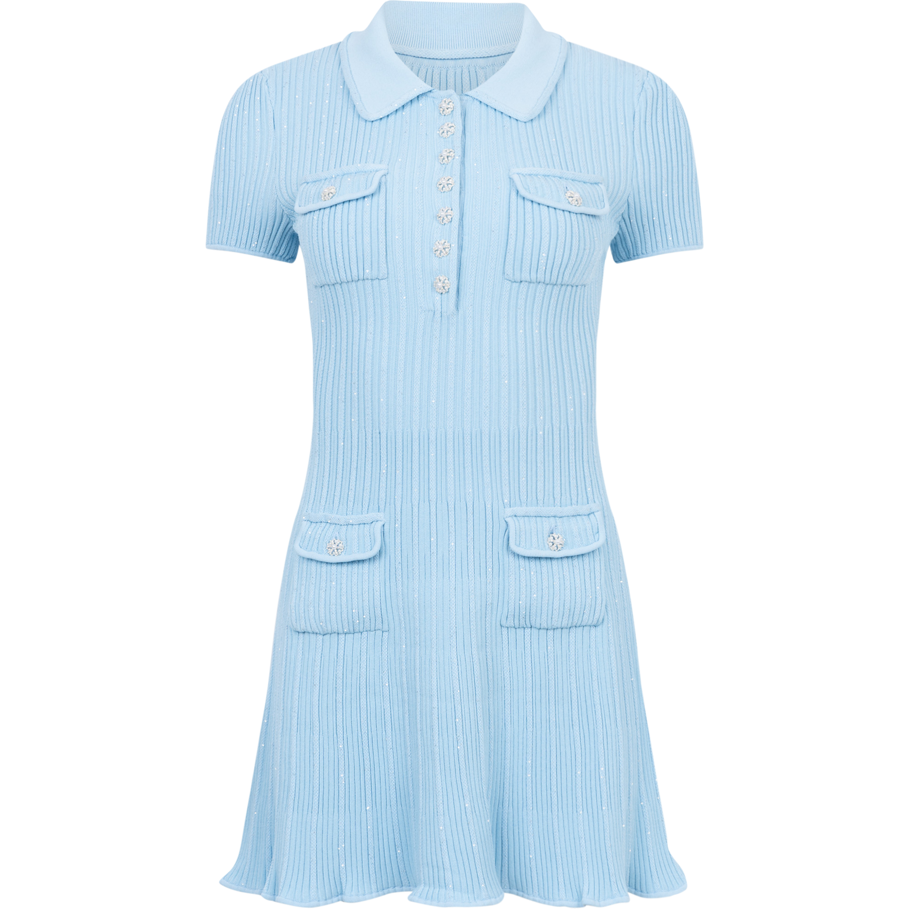 Self-Portrait - Kjoler - Sequin Knit Mini Dress - Blue - Villoid Self-Portrait - Kjoler - Sequin Knit Mini Dress - Blue - Villoid
