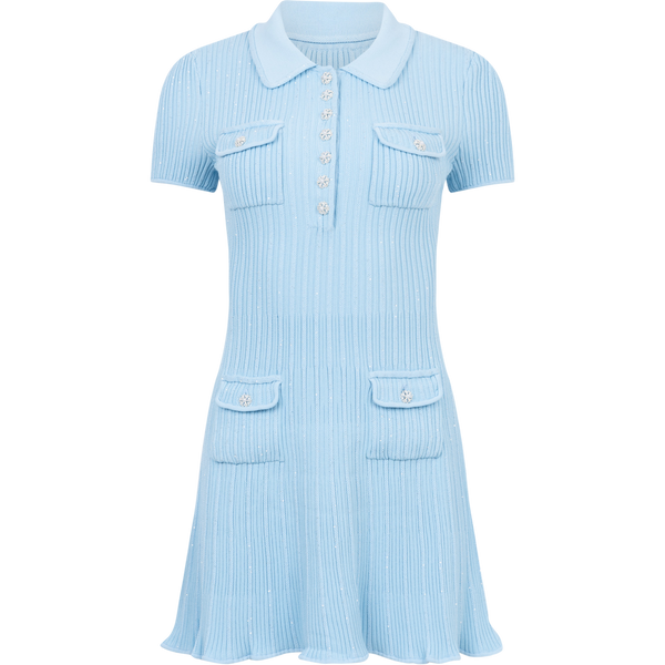 Self-Portrait - Kjoler - Sequin Knit Mini Dress - Blue - Villoid