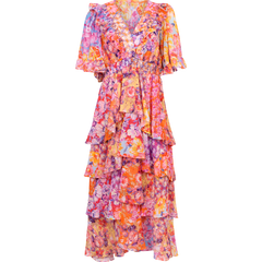 Peyton Dress W Tiered Skirt - Coral