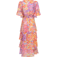 Peyton Dress W Tiered Skirt - Coral