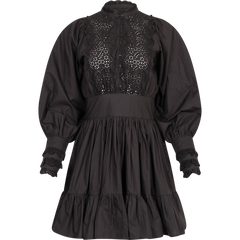 Décorated Poplin Mini Dress - Black