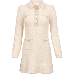 Sequin Knit Pearl Mini Dress - Cream
