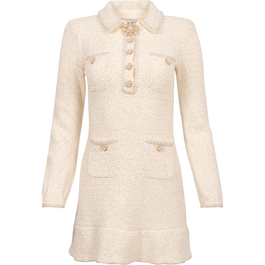 cream sequin knit pearl mini dress Self-Portrait - Kjoler - Sequin Knit Pearl Mini Dress - Cream