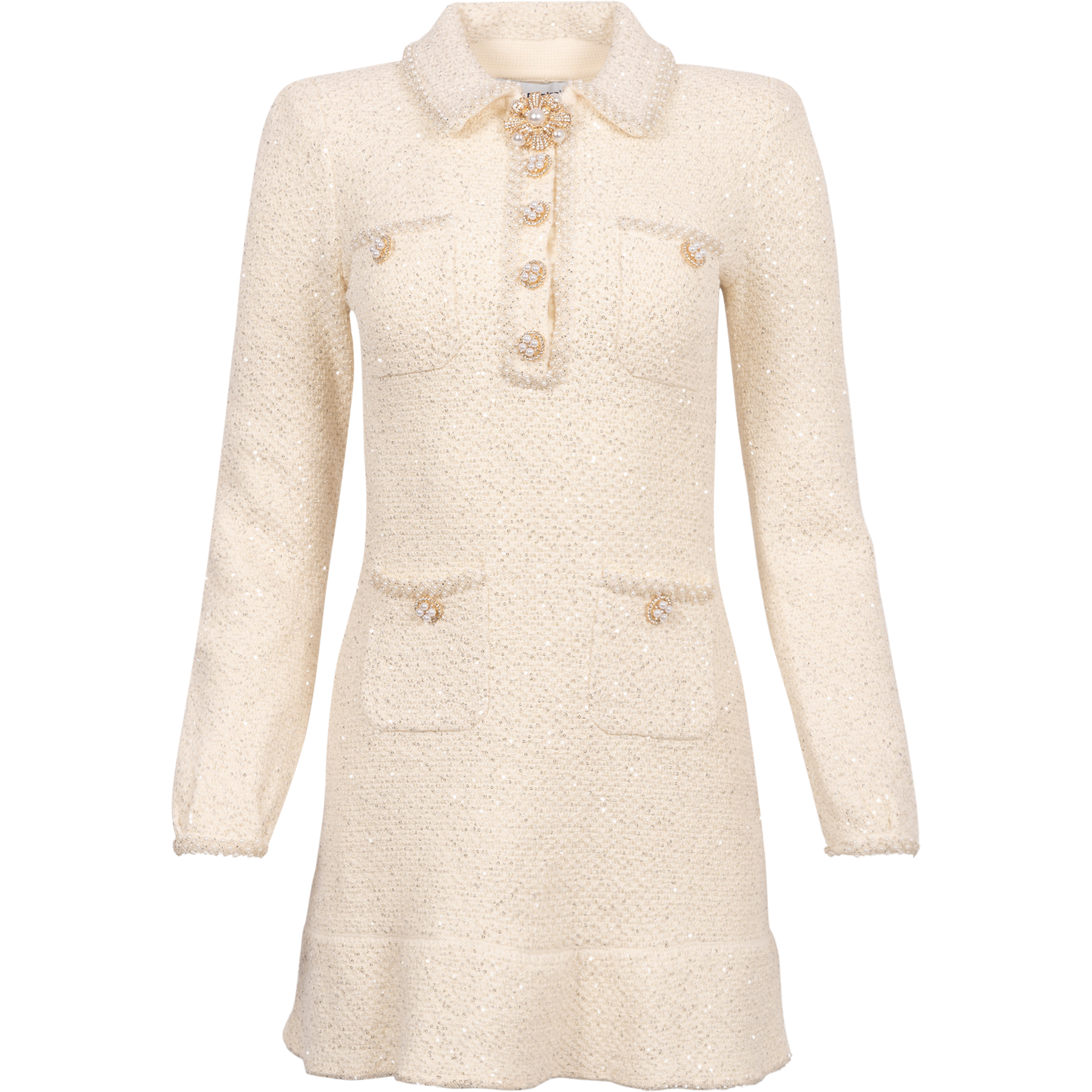 self portrait cream sequin knit pearl mini dress Cream Sequin Knit Pearl Mini Dress