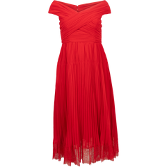 Chiffon Off Shoulder Midi Dress - Red
