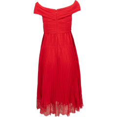 Chiffon Off Shoulder Midi Dress - Red