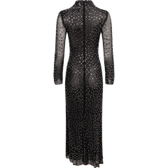 Square Rhinestone Mesh Midi Dress - Black