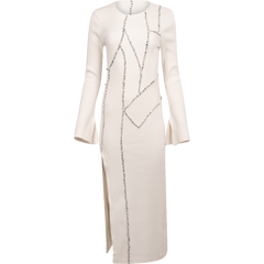 Rib Patchwork Dress - Off-White