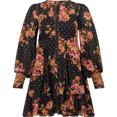 Golden Georgette Mini Dress - Autumn Bouquet