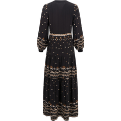 Audrey Long Dress W Embrodey - Black
