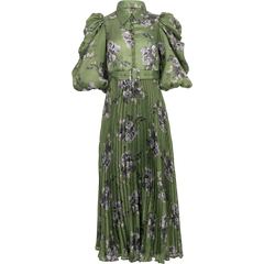 Plissé Maxi Dress - Green Roses